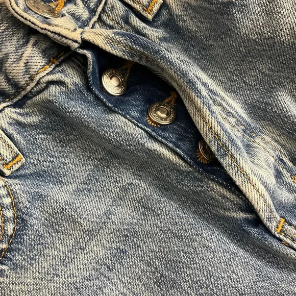 Topshop Blue Distressed Button Fly Frayed Hem Dad Jeans W25 L30 - Picture 3 of 5